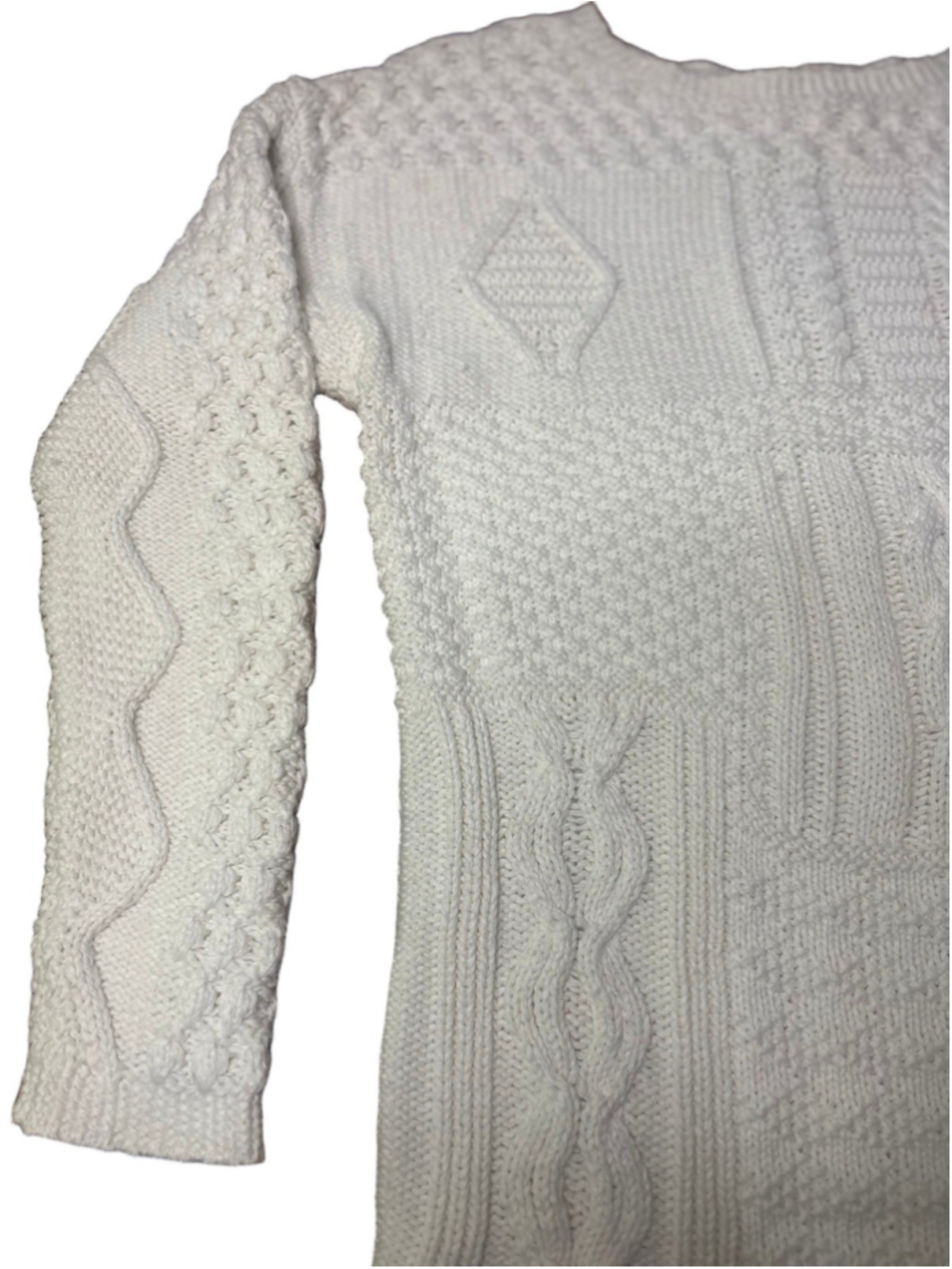 Talbots Ivory Cable Knit Sweater Women’s M 100% Cotton Crewneck Long Sleeve - Picture 5 of 7